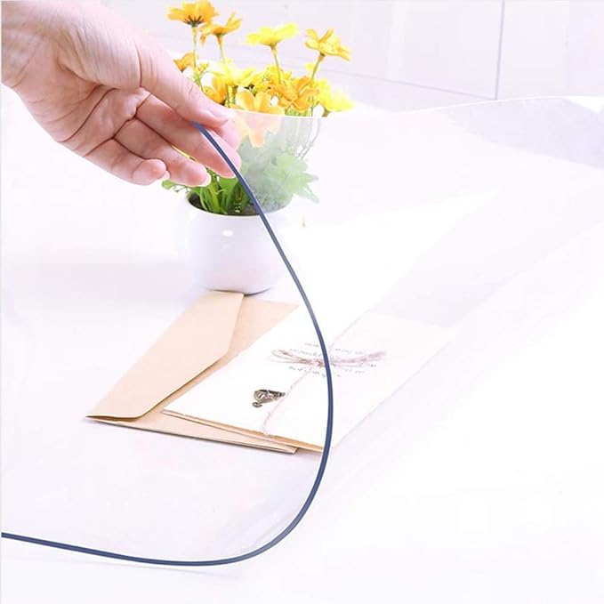 NECAUX Custom 48 x 75 Inch Clear Table Cover Protector, 1.5mm Thick Wood Grain Transparent Table Pad Non-Slip Tablecloth Plastic Protective Pad for Dining Room Table, Conference Table