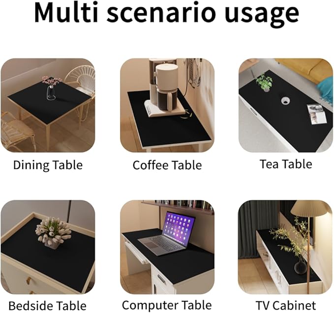 Table Mats - 38x78 Inch Waterproof Easy to Clean Can Conceal Flaws Protector The Table Top from Scratches Used for Dining (Black+Black 38x78)