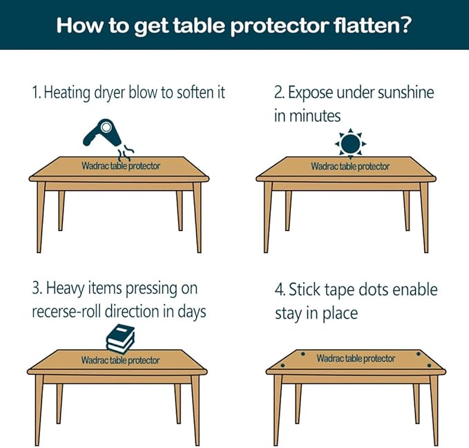 Wadrac Multisize Plastic Clear Table Cover Protector-1.5mm Thick 40x102 inch Non-Slip Easy Clean for Kitchen Vinyl Transparent Table Cover Plastic Protective Pad for Dining Room/Meeting Table