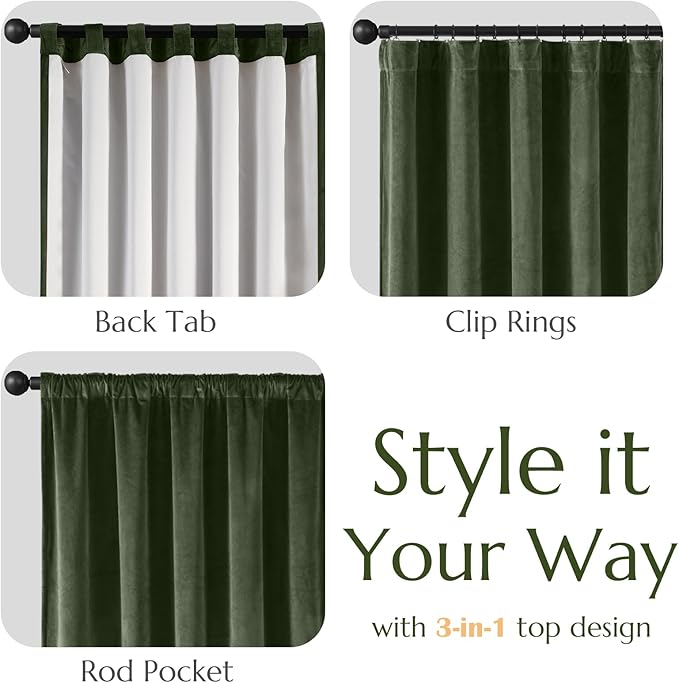 Lazzzy Green Velvet Blackout Curtains 90 Inches Long Thermal Insulated Room