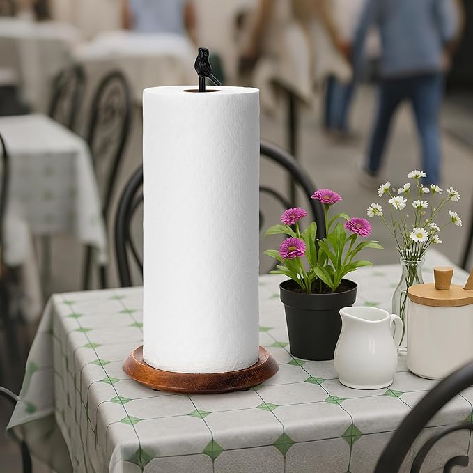 Wood Paper Towel Holder Countertop, Easy Tear Farmhouse Kitchen Towel Holder