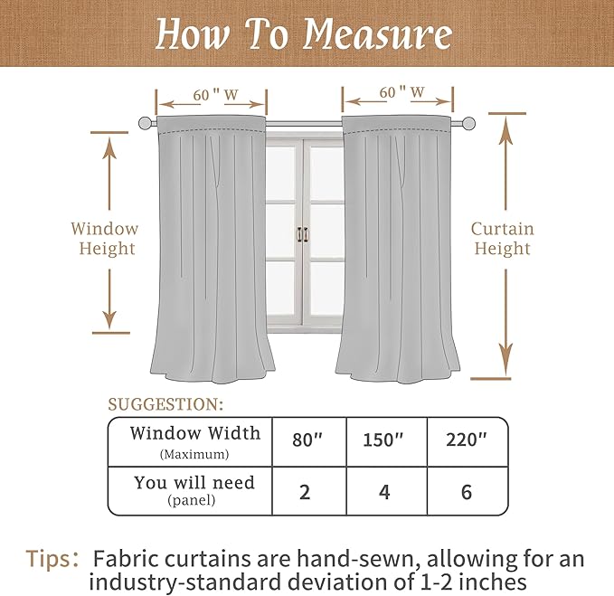 LAMIT 100% Blackout Linen Curtains 84 Inches Long, Living Room Farmhouse Drapes