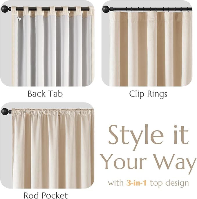 Lazzzy Beige Velvet Blackout Curtains 90 Inches Long Thermal Insulated Room