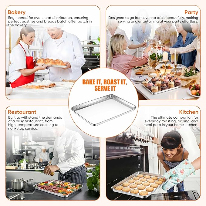 LIANYU Stainless Steel Baking Sheet Pans of 2, 12.4x9.7 Inch Quarter Sheet Pan