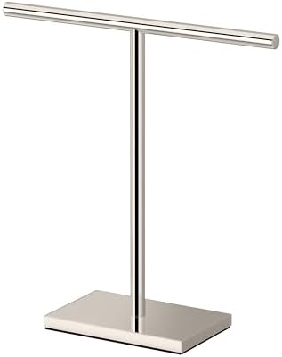 Gatco 1444PN, Modern Rectangle Base Freestanding Countertop Towel Holder, Polished Nickel / 10.50" W x 11.13" H T-Shape Style Countertop Hand Towel Holder for Bathroom, Kitchen/Fingertip Towel Rack