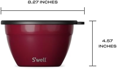 S'well Stainless Steel Salad Bowl Kit 64oz, Wild Cherry, Comes with 2oz Mini Canister and Removable Tray for Organization, Leakproof, Easy to Clean, Dishwasher Safe
