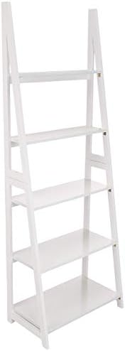 Amazon Basics 5-Tier Ladder Bookshelf Storage Organizer for Small Space, Easy to Assemble, Solid Rubberwood Frame, White Finish, 14D x 24.8W x 70.1H in