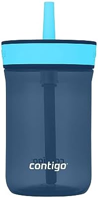 Contigo Kids’ Leighton Straw Tumbler with Spill-Proof Leak-Proof Lid 14oz Blueberry/Blue Raspberry