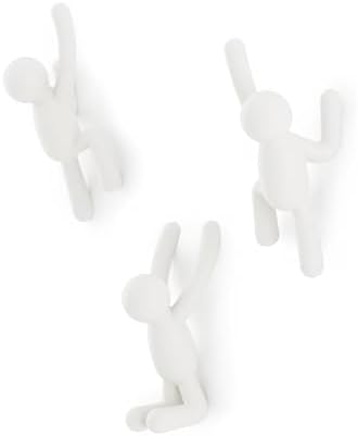 Umbra Buddy Wall Hooks, Decorative Wall Mount Coat Hooks, Set of 3, White