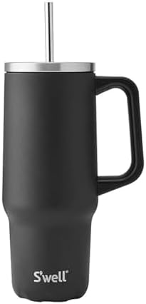 S'well Recycled Stainless Steel Tumbler XL with Straw and Handle, 30oz, Onyx, Triple Layered Vacuum Insulated Container Keeps Drinks Cold 36 hours and Hot for 9, BPA Free
