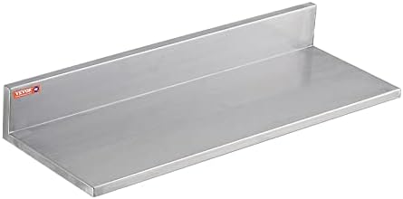 VEVOR 8.6" x 24" -2Pack Stainless Steel Shelf, Wall Mounted Floating Shelving with Backsplash, 44 lbs Load Capacity Commercial Shelves, Heavy Duty Storage Rack for Restaurant, Kitchen, Bar, Home