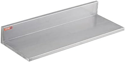 VEVOR 8.6" x 24" -2Pack Stainless Steel Shelf, Wall Mounted Floating Shelving with Backsplash, 44 lbs Load Capacity Commercial Shelves, Heavy Duty Storage Rack for Restaurant, Kitchen, Bar, Home