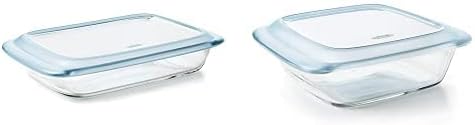 OXO Good Grips Freezer-to-Oven Safe 3 Qt Glass Baking Dish with Lid, 9 x 13,Clear,9 x 13 & Good Grips Freezer-to-Oven Safe 2 Qt Glass Baking Dish with Lid,Clear,8 x 8