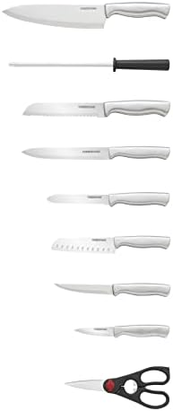 Farberware 15-Piece Kitchen Knife Set, High-Carbon Stainless Steel Blades with Wood Block, Steak Knives, Sharpening Tool & All-Purpose Shears, Razor Sharp, Ergonomic Stainless Steel Handles