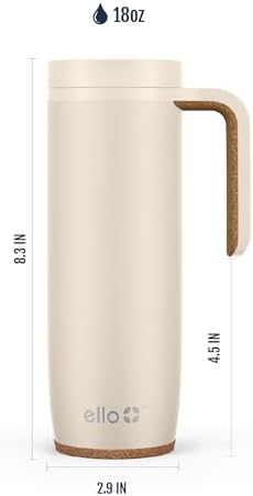Ello Magnet 18oz Insulated Stainless Steel Travel Mug with Handle, Limestone, 18 Ounces (Pack of 6)