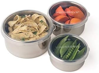U Konserve Stainless Steel Nesting Trio Food Containers with Silicone Lids, Leak Proof & Dishwasher Safe (Set of 3: 5/9/16 oz)