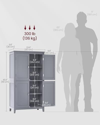 VASAGLE Bathroom Floor Storage Cabinet with 4 Doors, Dove Gray,