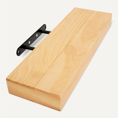 Amazon Basics Wood Floating Wall Shelves, 3-Pack, Pine, 15.8" x 5" x 1.8", Natural Wood Finish