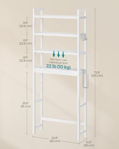 SONGMICS 4-Tier Bamboo Over The Toilet Storage, Adjustable Shelf, 72.8''H