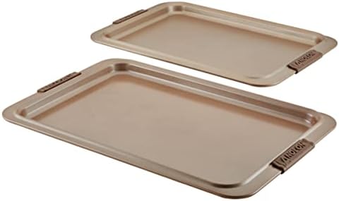 Anolon Advanced Nonstick Bakeware Cookie Pan Set/Baking Sheets with Silicone Grips, 2 Piece, Bronze