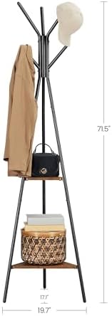 VASAGLE Coat Rack Freestanding, Hall Tree with 2 Shelves