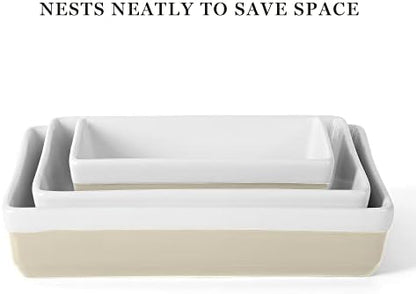 MARTHA STEWART 3-Piece Oven to Table Stoneware Bakeware Set – Baking Dish & Casserole Set – Grey – Durable Oven-Safe Bakeware for Baking and Serving