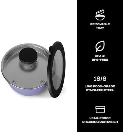 S'well Stainless Steel Salad Bowl Kit 64oz, Hillside Lavender, Comes with 2oz Mini Canister and Removable Tray for Organization, Leakproof, Easy to Clean, Dishwasher Safe (Pack of 8)