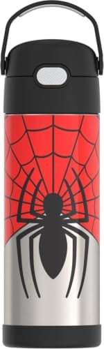 THERMOS FUNTAINER 16 Ounce Stainless Steel Vacuum Insulated Bottle with Wide Spout Lid, Spiderman (Pack of 6)