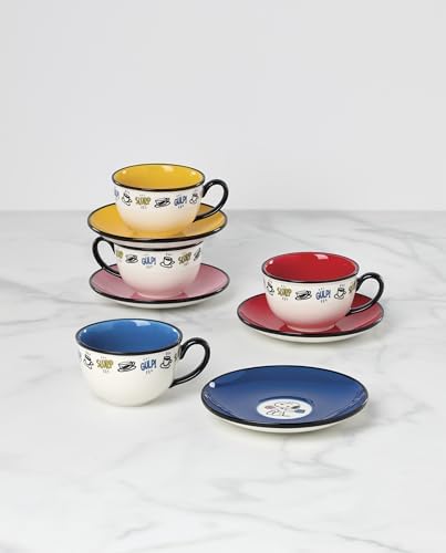 Lenox Chef Snoopy Porcelain Tea Cup and Saucer Set for 4