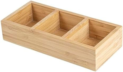 Restaurantware-9.5 x 4.25 x 2 Inch Coffee Condiment Organizer, 1 Rectangle Creamer Organizer - 3 Compartments, Break-Resistant, Bamboo Coffee Accessory Caddy, Won't Chip, For Tea And Sugar Packets