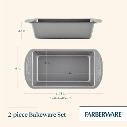 Farberware Bakeware Meatloaf/Nonstick Baking Loaf Pan Set, Two 9-Inch x 5-Inch, Gray (Pack of 4)