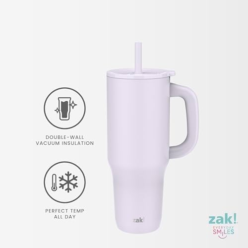 Zak Designs Sutton Travel Tumbler for On the Go, 40oz Stainless Steel with Vacuum Insulation, Silicone Straw, and Carry Handle for Cold Drinks (Sunflower Yellow)