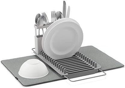 Umbra Udry Dish Drying Rack, Over Sink Foldable, 16 Slots, Dark Grey