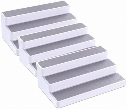YAN & HIN 3 Tier Spice Rack Organizer for Cabinet, 3 Pack Non-Slip Spice Rack Shelf Organizer, Holds 24+ Jars, Plastic Spice Organizer for Cabinet, Pantry & Kitchen Countertop, White