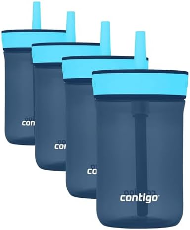 Contigo Kids’ Leighton Straw Tumbler with Spill-Proof Leak-Proof Lid 14oz Blueberry/Blue Raspberry (Pack of 4)