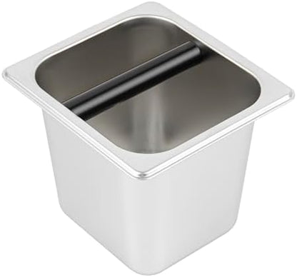 Restaurantware Espresso Knock Box - 1 Case - 6" Inch Deep Stainless Steel Basin Coffee Ground Bin - Removable Knock Bar With Non-Slip Base, Silver Coffee Puck Container For Home Barista Use
