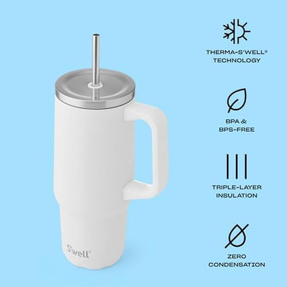 S'well Recycled Stainless Steel Tumbler XL with Straw and Handle, 30oz, Moonstone, Triple Layered Vacuum Insulated Container Keeps Drinks Cold 36 hours and Hot for 9, BPA Free