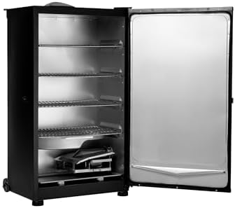 Masterbuilt® 40-inch Digital Electric Vertical BBQ Smoker with Side Wood Chip Loader, Chrome Smoking Racks and 970 Cooking Square Inches in Black, Model MB20072918