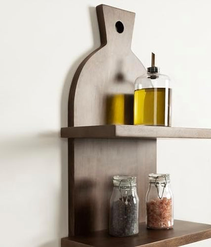 Kate and Laurel Braxton Modern Farmhouse Three-Tier Wall Shelf, 12 x 7 x 32, Natural Brown, Transitional Tiered Wood Display Shelf for Kitchen Spice Rack