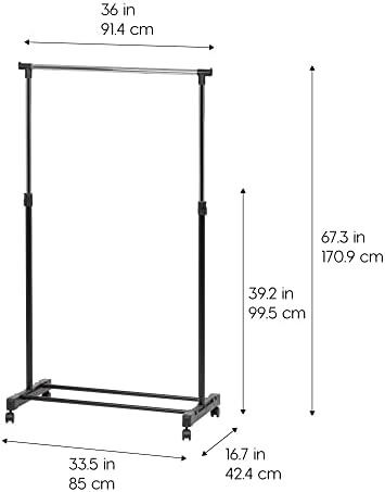 IRIS USA Single Rod Rolling Clothes Rack, Height Adjustable, Black