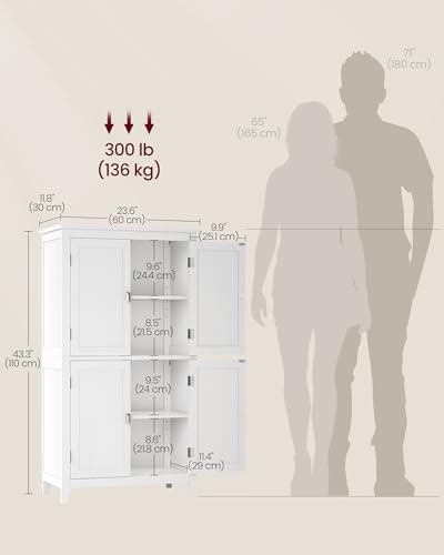 VASAGLE Bathroom Floor Storage Cabinet with 4 Doors, Cloud White