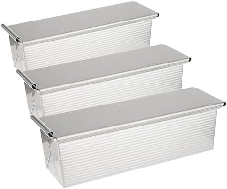 USA Pan Bakeware Pullman Loaf Pan with Cover, Nonstick & Quick Release Coating, Made in the USA from Aluminized Steel, inch 13 x 4 (Pack of 3)