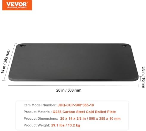 VEVOR Pizza Steel, 20" x 14" x 3/8" Pizza Steel Plate for Oven, Pre-Seasoned Carbon Steel Pizza Baking Stone with 20X Higher Conductivity, Heavy Duty Rustproof Pizza Pan for Outdoor Grill, Indoor Oven