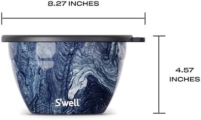 S’well Stainless Steel 64oz Salad Bowl Kit, Azurite Color, Includes 2oz Condiment Container and Removable Tray, Leak-Proof, Easy to Clean, Dishwasher Safe