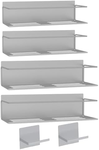 Magnetic Spice Rack For Refrigerator, Space Saving Magnetic Shelf For Fridge Grey 4 Pack With Magnetic Paper Towel Holder