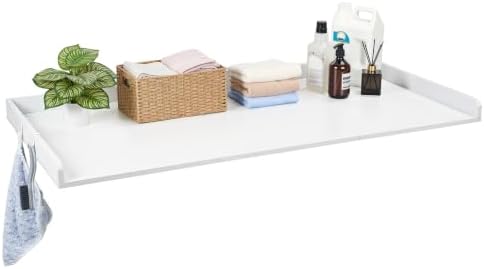 VEVOR Washer Dryer Countertop with 3 Splicing Panels, 54" x 27" Wooden Washer and Dryer Countertop with 2 Hooks, Water-Resistant Laundry Topper for Laundry Room Organization and Storage, White