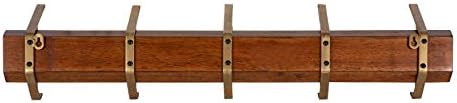 Kate and Laurel Rossmore Modern 5 Hook Shelf, Walnut and Gold, Mid-Century Coat Rack
