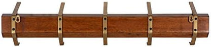 Kate and Laurel Rossmore Modern 5 Hook Shelf, Walnut and Gold, Mid-Century Coat Rack