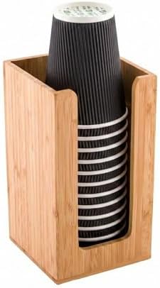 Restaurantware-4.5 x 8 Inch Coffee Cup Dispenser, 1 Countertop Cup Lid Organizer - Holds Cups/Lids/Napkins Up To 3.75 Inch in Diameter, Compact, Bamboo Cocktail Napkin Holder, For Bars or Offices,