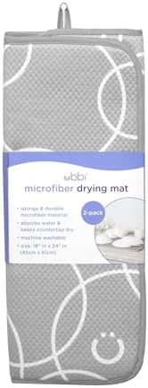 Ubbi Microfiber Dish Drying Mat, Gray 2-Pack